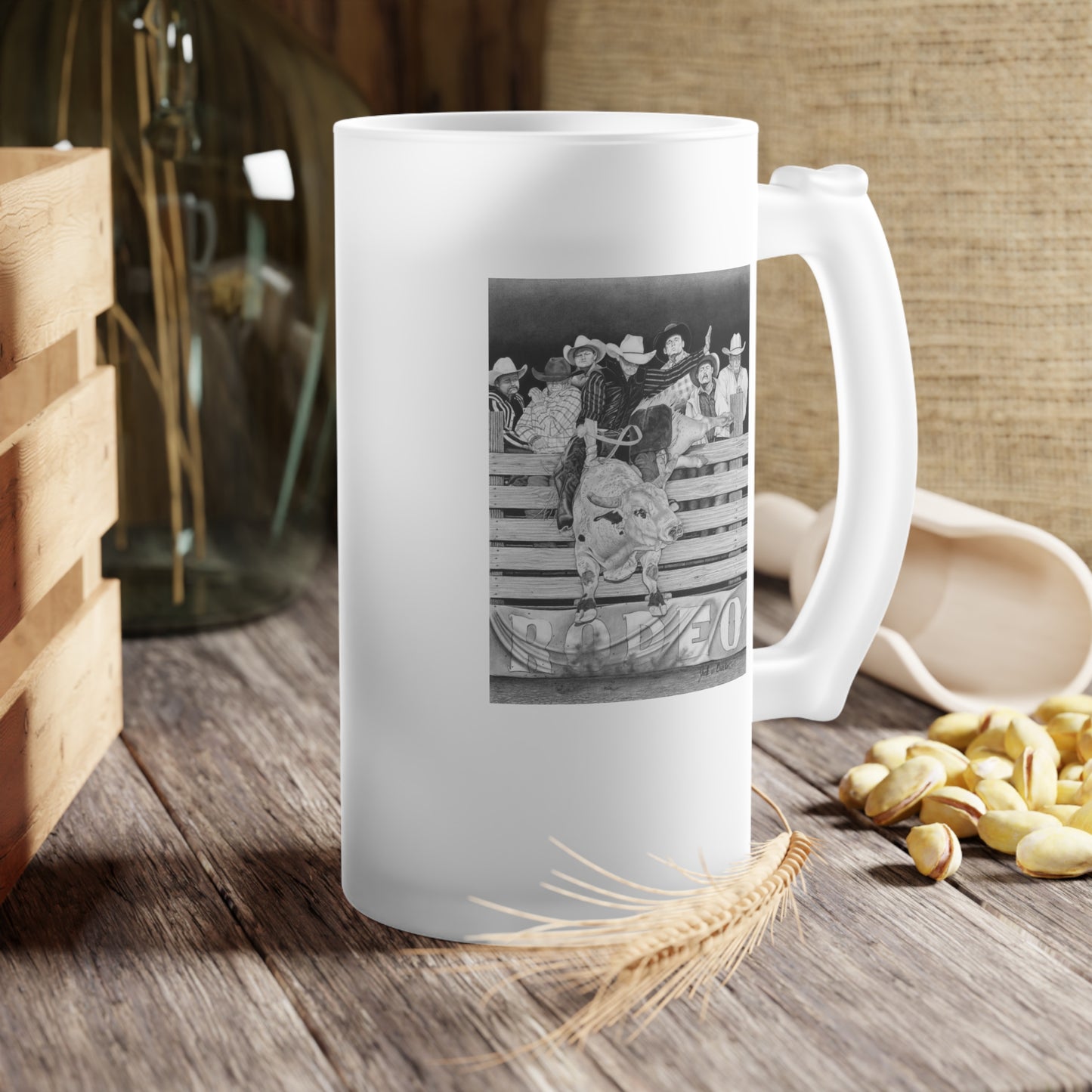 Frosted Glass Beer Mug with Vintage Art, Unique Gift for Beer Lovers, Perfect for Home or Bar, Great for Celebrations, Customizable