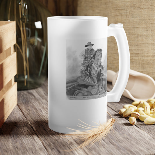 Frosted Glass Beer Mug with Vintage Art, Unique Gift for Beer Lovers, Perfect for Home or Bar, Great for Celebrations, Customizable