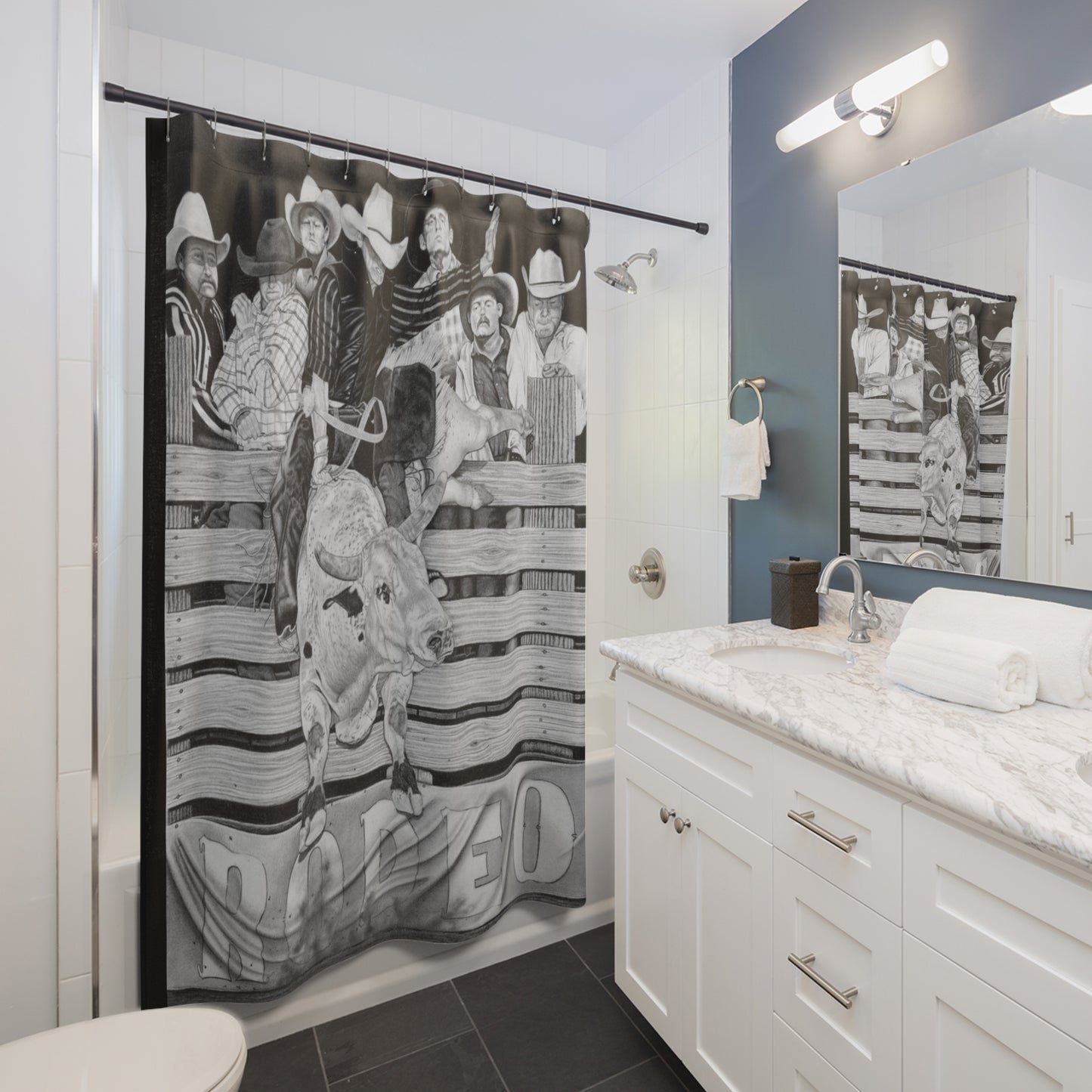 Shower Curtain Western Ranch Black-and-White Bathroom Decor