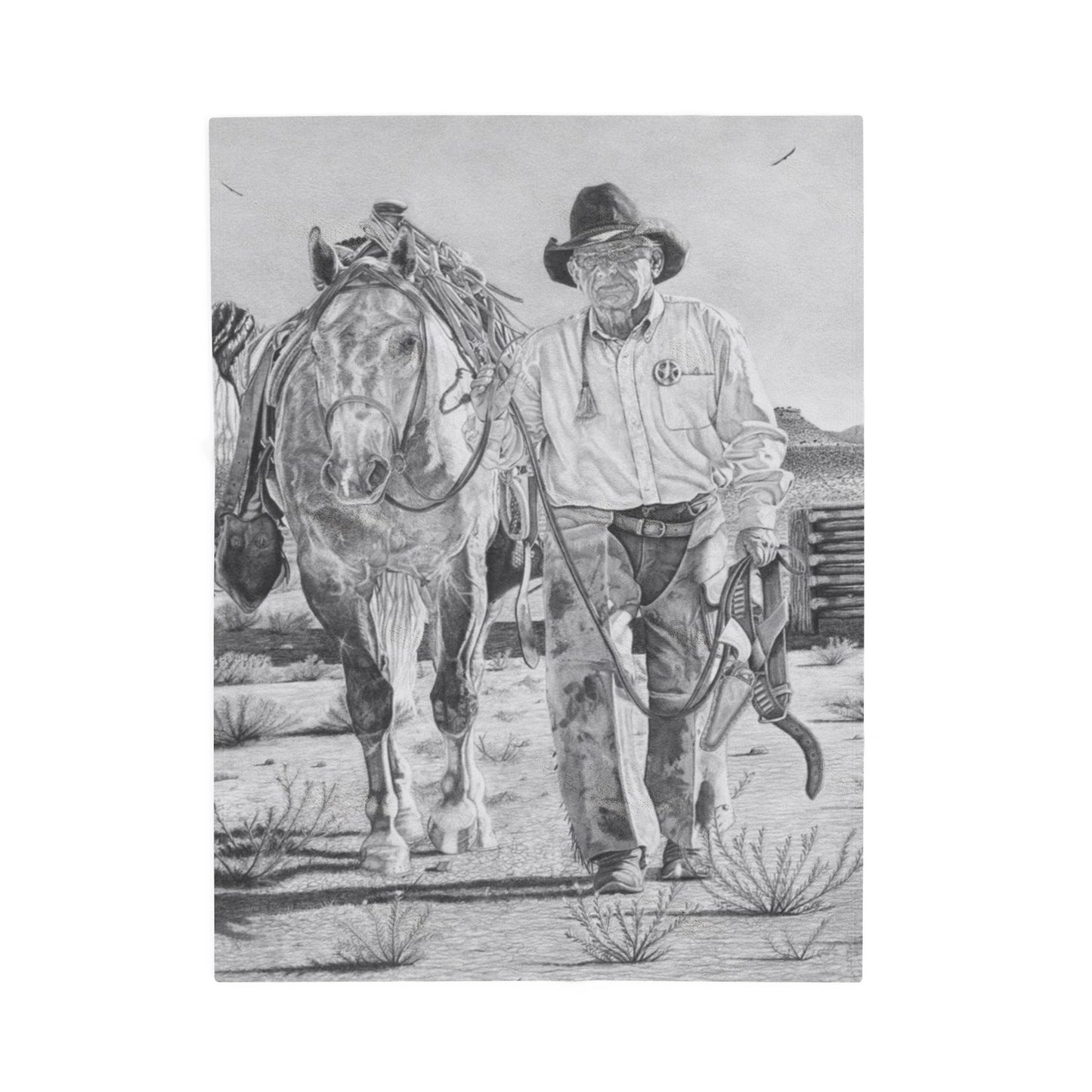 "On The Trail of The Outlaw "Cozy Cowboy Velveteen Plush Blanket | Western Decor, Gift for Horse Lovers, Camping Blanket, Soft Throw, Farmhouse Style