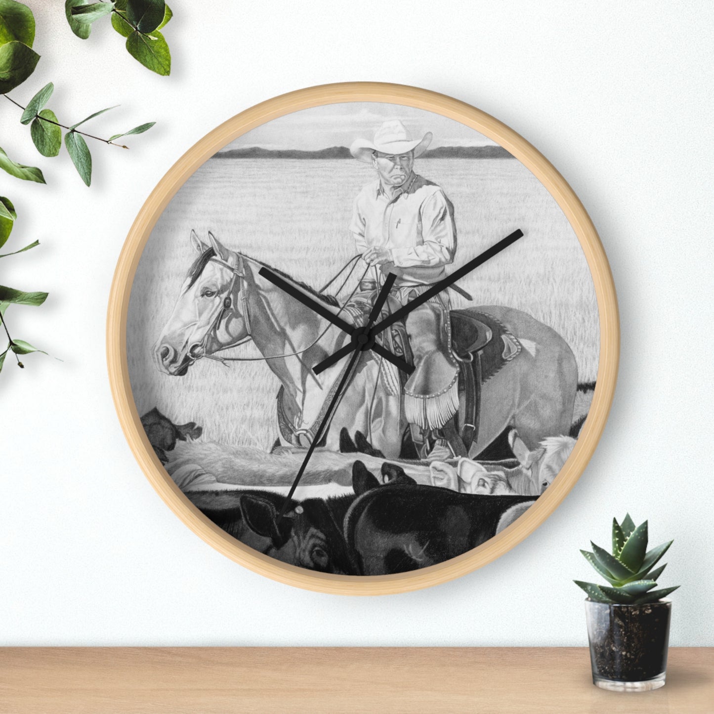 Wall Clock - Vintage Farmhouse Decor, Western Theme Timepiece, Country Home Accent, Horse Lover Gift, Unique Wall Art