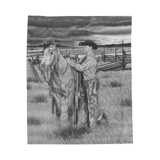 "The Coming Storm"  Cozy Cowboy Velveteen Plush Blanket | Western Decor, Gift for Horse Lovers, Camping Blanket, Soft Throw, Farmhouse Style