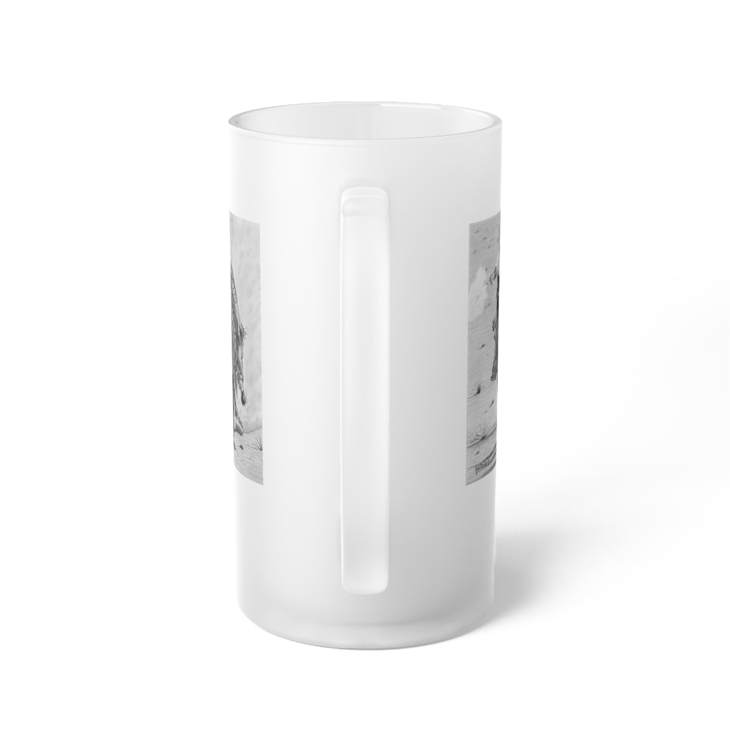 Frosted Glass Beer Mug with Vintage Art, Unique Gift for Beer Lovers, Perfect for Home or Bar, Great for Celebrations, Customizable