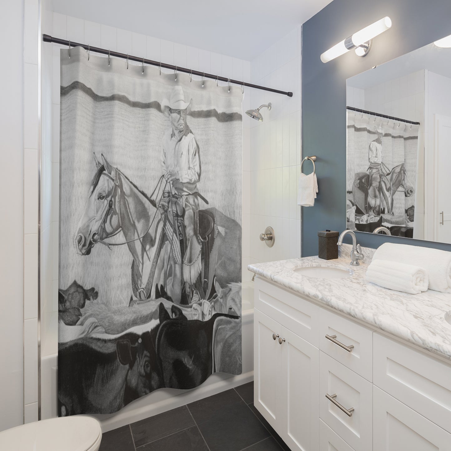 Hot day on the Job Shower Curtain — Native American Chief & Bald Eagle Bathroom Decor