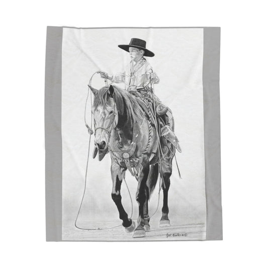 "Young Cowboy"  Cozy Cowboy Velveteen Plush Blanket | Western Decor, Gift for Horse Lovers, Camping Blanket, Soft Throw, Farmhouse Style