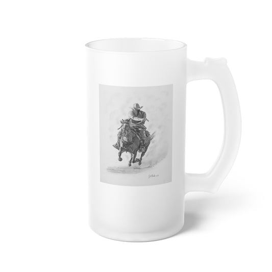 "Bandit" Frosted Glass Beer Mug with Vintage Art, Unique Gift for Beer Lovers, Perfect for Home or Bar, Great for Celebrations, Customizable
