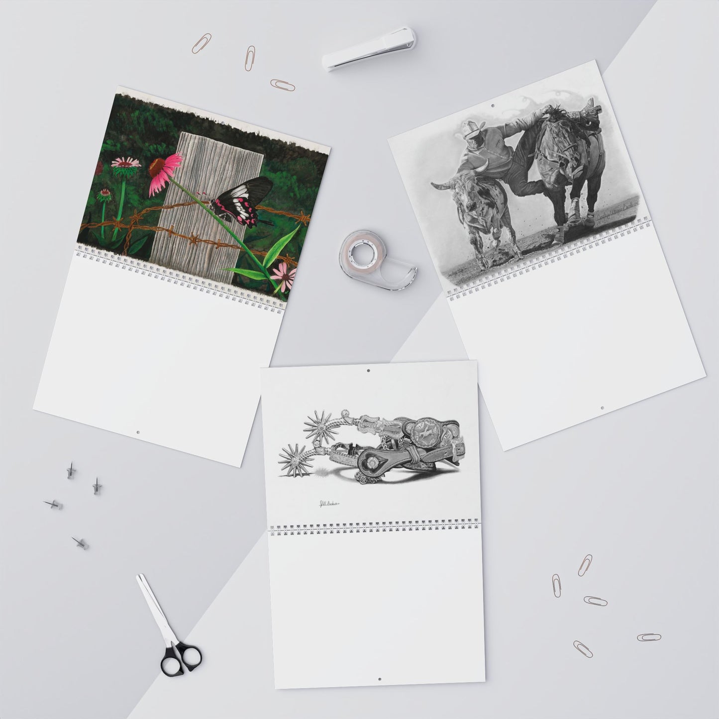 Western Cowboy Sketches Wall Calendar 2026, Horse Ranch Art Calendar