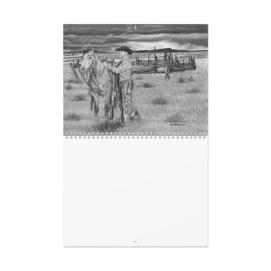 Western Cowboy Wall Calendar — Blank Monthly Planner with Rustic Ranch Art