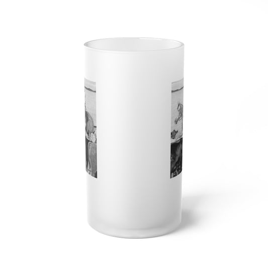 "Hot Day on The Job" Frosted Glass Beer Mug with Vintage Art, Unique Gift for Beer Lovers, Perfect for Home or Bar, Great for Celebrations, Customizable