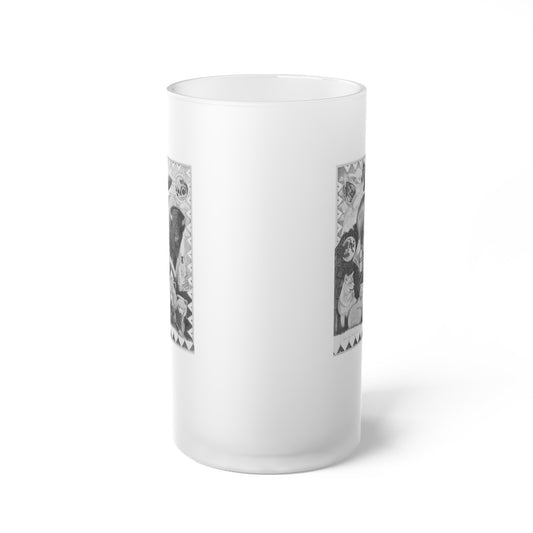"Two Moon Apache Dream" Frosted Glass Beer Mug with Vintage Art, Unique Gift for Beer Lovers, Perfect for Home or Bar, Great for Celebrations, Customizable