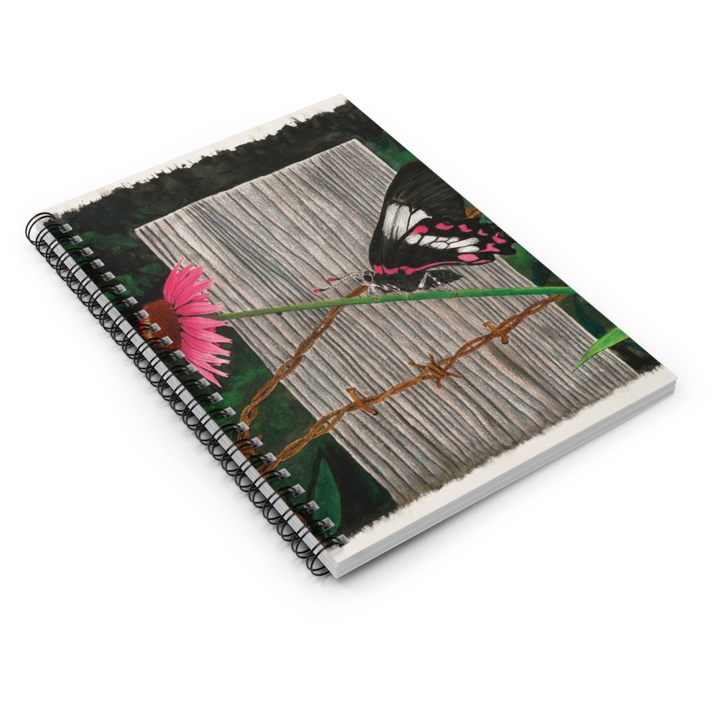 "Fence Post and Butterfly"  Espiral Notebook , Journal for Equestrian Lovers, Western Art Gift, Cowpoke Writing Pad, [...]