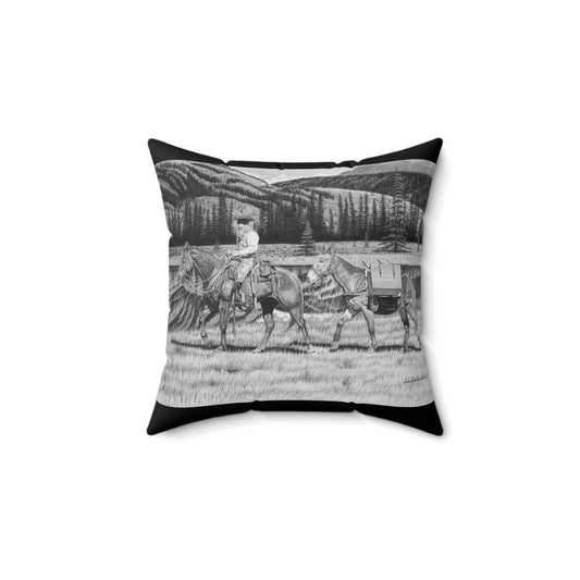 "Still Day on The Trail" Western Art Square Pillow