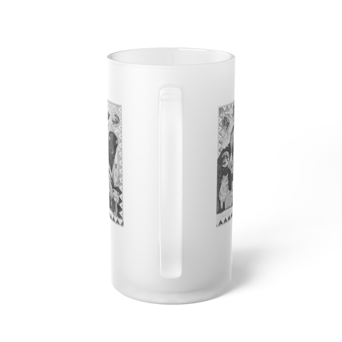 Frosted Glass Beer Mug with Vintage Art, Unique Gift for Beer Lovers, Perfect for Home or Bar, Great for Celebrations, Customizable