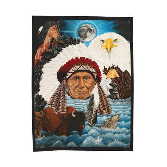 "Dream of Chief Joseph"  Cozy Cowboy Velveteen Plush Blanket | Western Decor, Gift for Horse Lovers, Camping Blanket, Soft Throw, Farmhouse Style