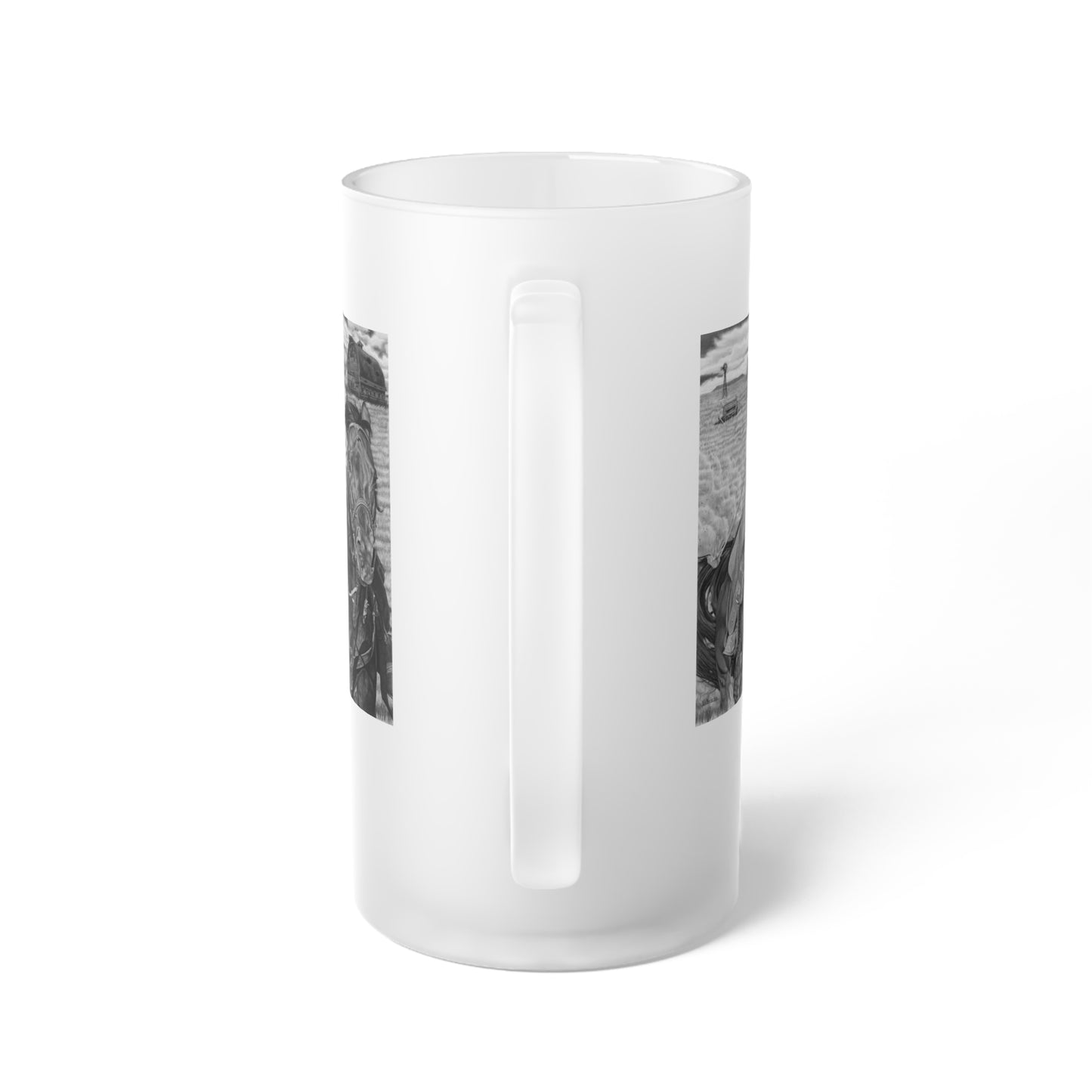 Frosted Glass Beer Mug with Vintage Art, Unique Gift for Beer Lovers, Perfect for Home or Bar, Great for Celebrations, Customizable