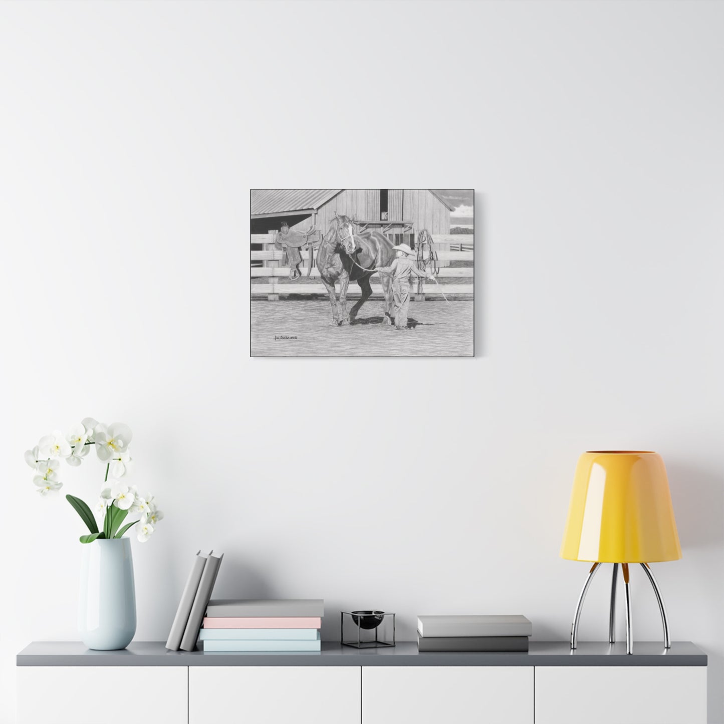 "Tall Task for a Little Cowboy" Western art on canvas.