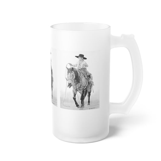 "Young Cowboy" Frosted Glass Beer Mug with Vintage Art, Unique Gift for Beer Lovers, Perfect for Home or Bar, Great for Celebrations, Customizable