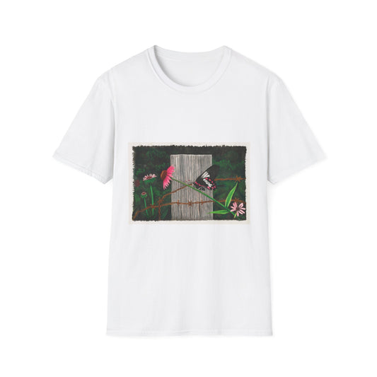 "Fence Post and Butterfly "  Western Art T-Shirt
