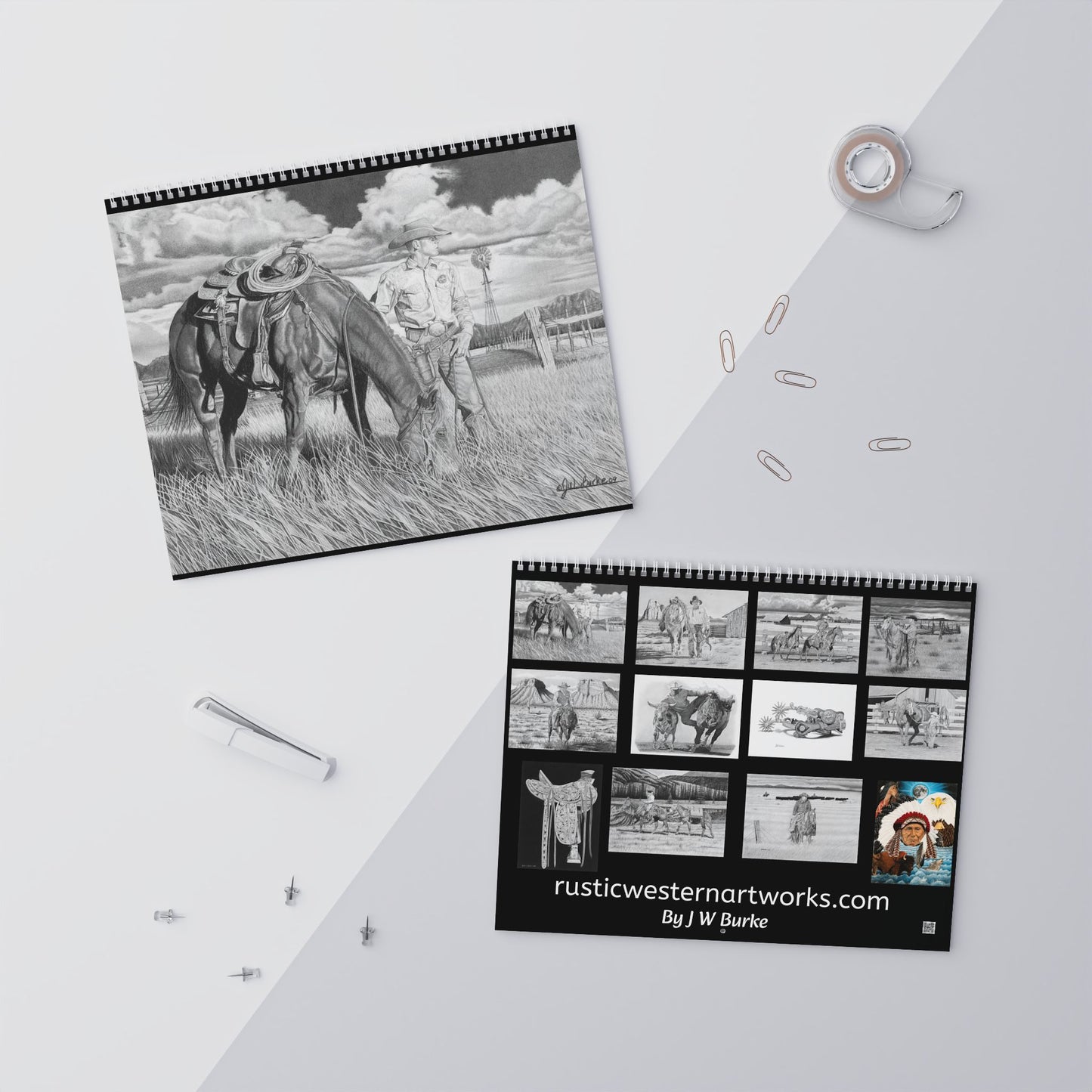 Western Cowboy Sketches Wall Calendar 2026, Horse Ranch Art Calendar