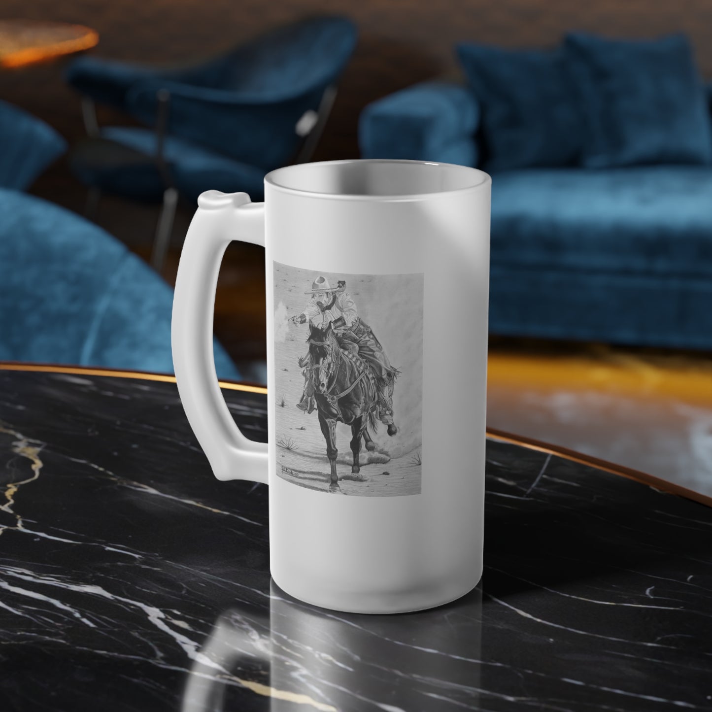 Frosted Glass Beer Mug with Vintage Art, Unique Gift for Beer Lovers, Perfect for Home or Bar, Great for Celebrations, Customizable