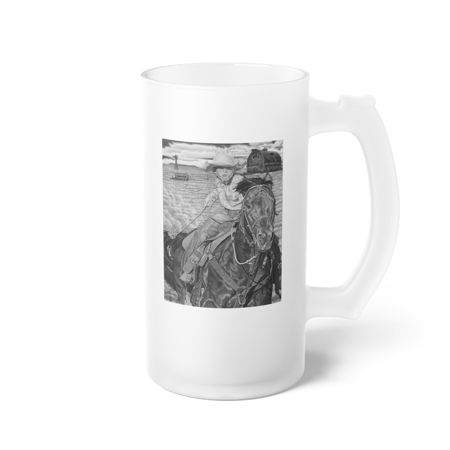 Frosted Glass Beer Mug with Vintage Art, Unique Gift for Beer Lovers, Perfect for Home or Bar, Great for Celebrations, Customizable
