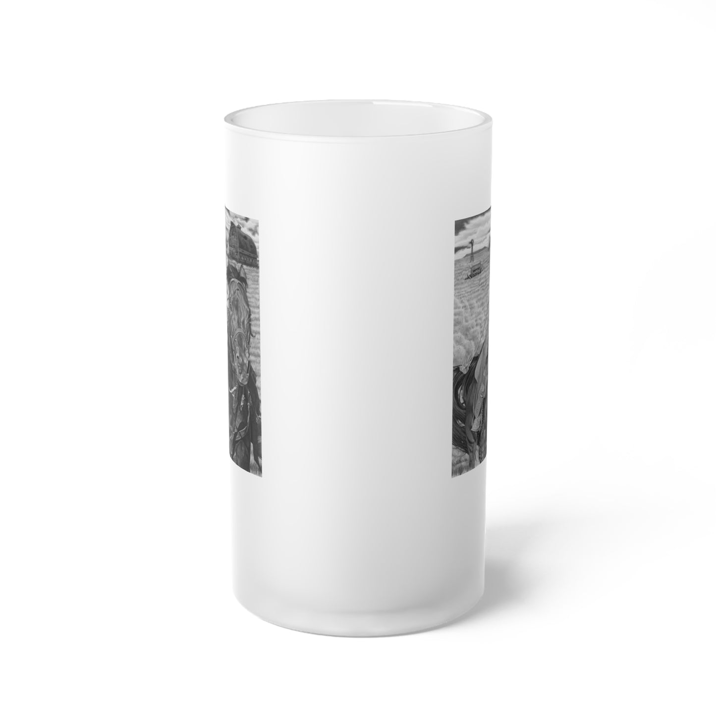 Frosted Glass Beer Mug with Vintage Art, Unique Gift for Beer Lovers, Perfect for Home or Bar, Great for Celebrations, Customizable