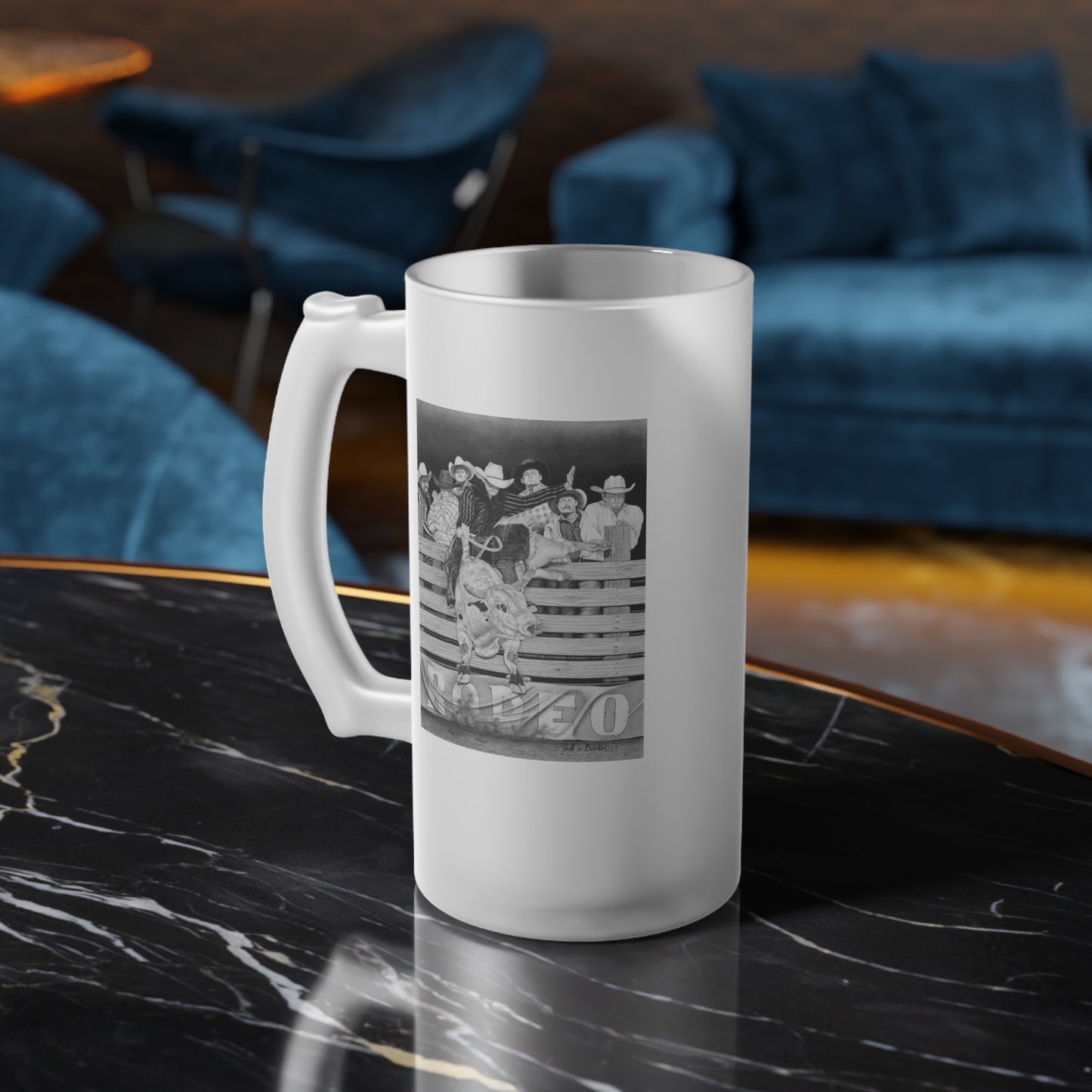 Frosted Glass Beer Mug with Vintage Art, Unique Gift for Beer Lovers, Perfect for Home or Bar, Great for Celebrations, Customizable