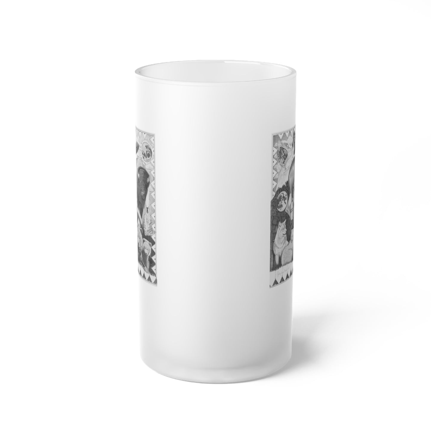 Frosted Glass Beer Mug with Vintage Art, Unique Gift for Beer Lovers, Perfect for Home or Bar, Great for Celebrations, Customizable