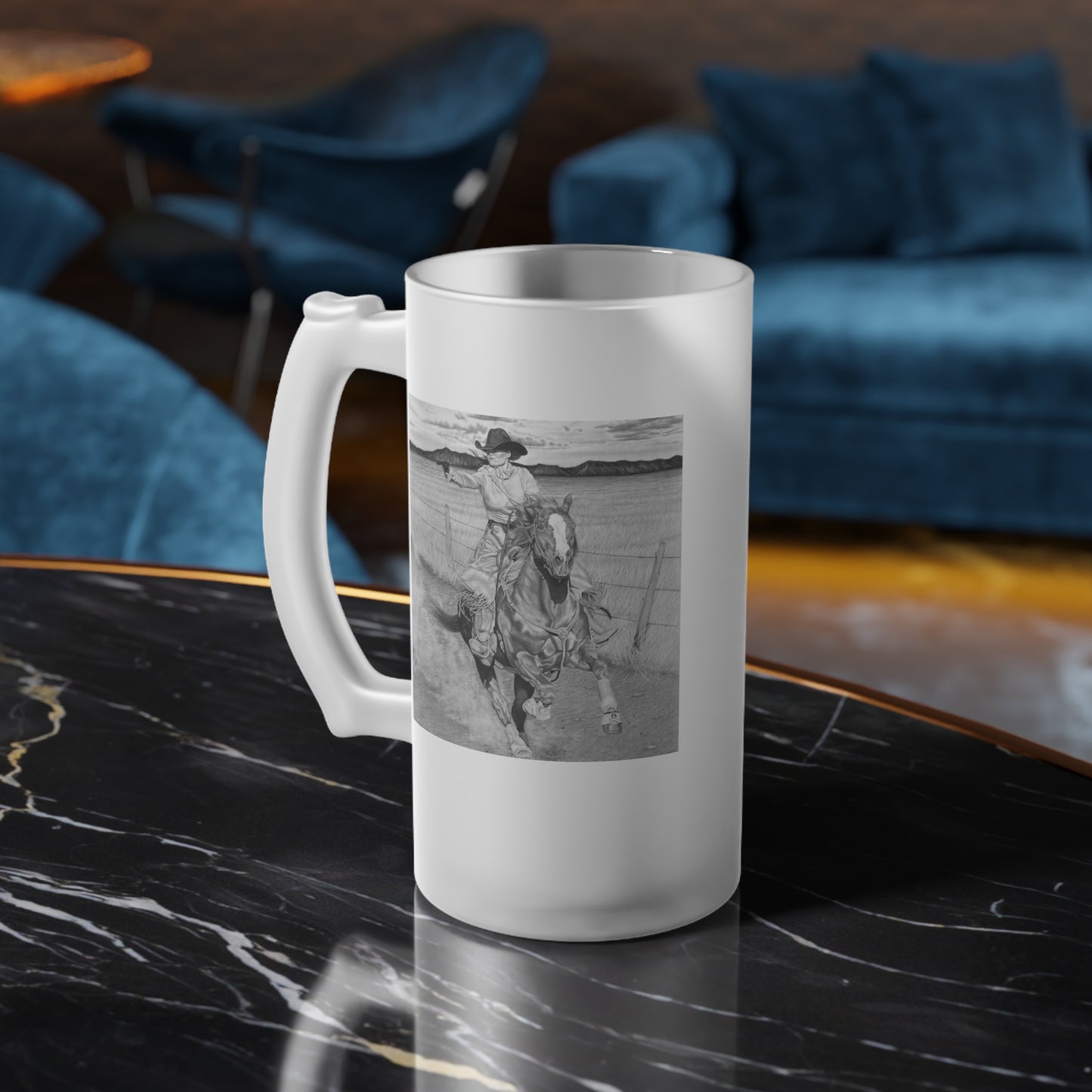 Frosted Glass Beer Mug with Vintage Art, Unique Gift for Beer Lovers, Perfect for Home or Bar, Great for Celebrations, Customizable