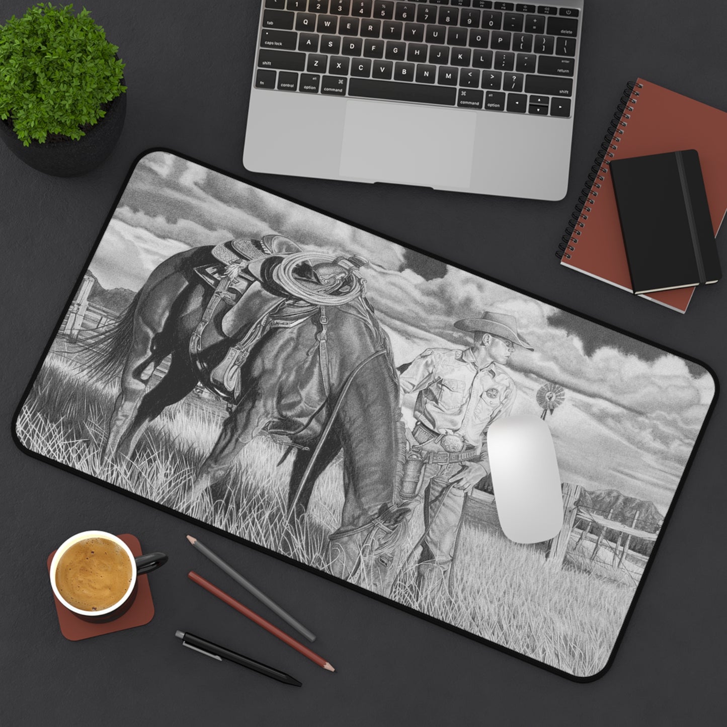 Young Cowboy Dream Rustic Horseman Desk Mat - Western Decor, Cowboy Office Accessory, Horse Lovers Gift, Stylish Computer Mat, Rustic Home Office
