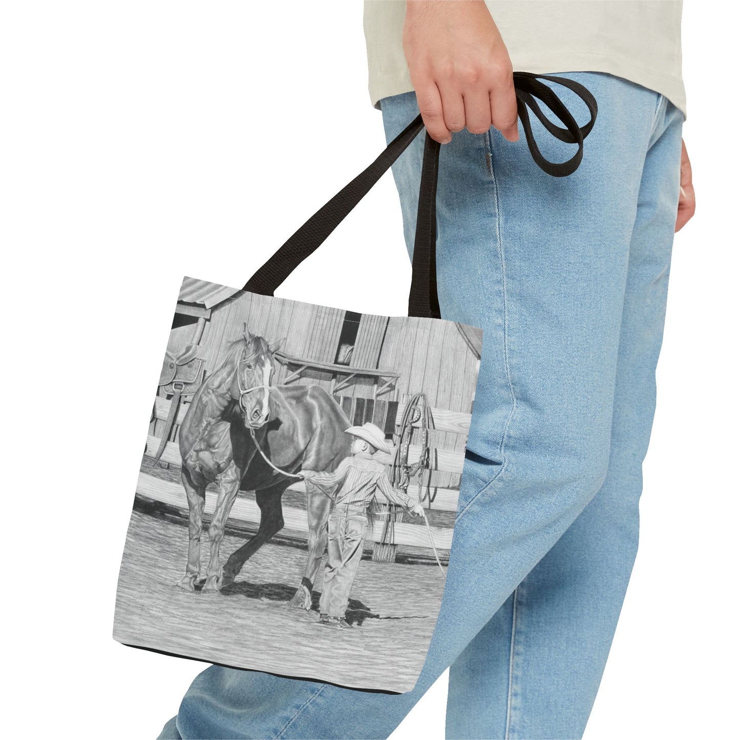 "Tall Task for a Little  Cowboy"  Tote Bag, Western Style Shopping Tote, Equestrian Gift, Farmhouse Decor, Horse Lover Accessory