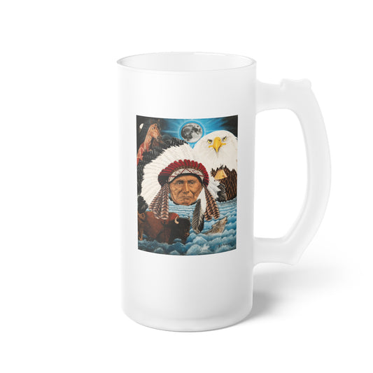 Frosted Glass Beer Mug with Vintage Art, Unique Gift for Beer Lovers, Perfect for Home or Bar, Great for Celebrations, Customizable