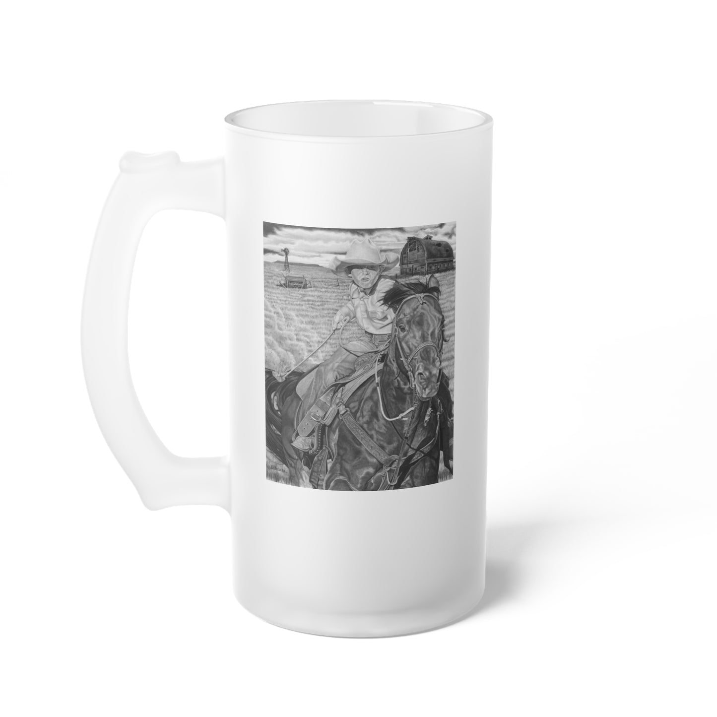 Frosted Glass Beer Mug with Vintage Art, Unique Gift for Beer Lovers, Perfect for Home or Bar, Great for Celebrations, Customizable