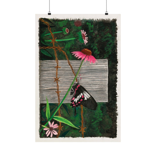 "Fence Post and Butterfly" Western Matte Posters