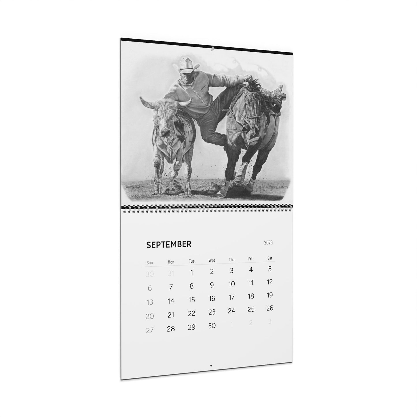 Western Cowboy Sketches Wall Calendar 2026, Horse Ranch Art Calendar