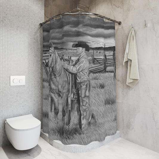 The Coming Storm  Shower Curtain — Western Ranch Black-and-White Bathroom Decor