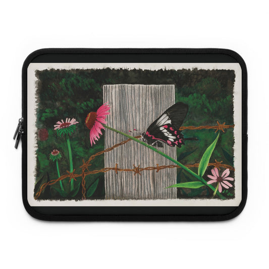 "Fence Post and Buterfly" Rustic Cowboy Laptop Sleeve, Western Cowpoke Case, Unique Gift for Ranch Lovers, Rodeo Accessories, Durable Tech Cover