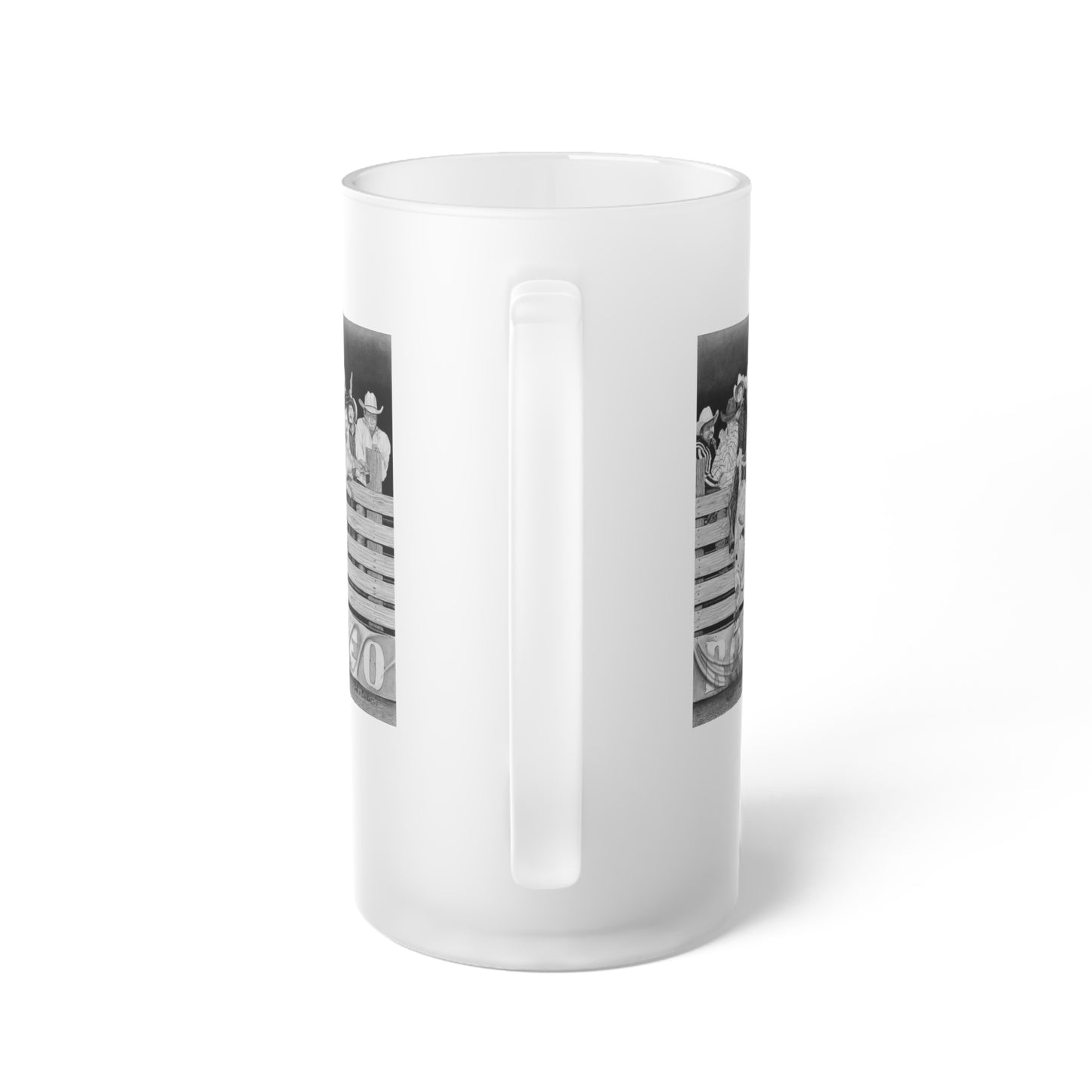 Frosted Glass Beer Mug with Vintage Art, Unique Gift for Beer Lovers, Perfect for Home or Bar, Great for Celebrations, Customizable