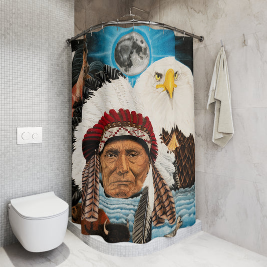 Two moon apache dream Shower Curtain — Native American Chief & Bald Eagle Bathroom Decor