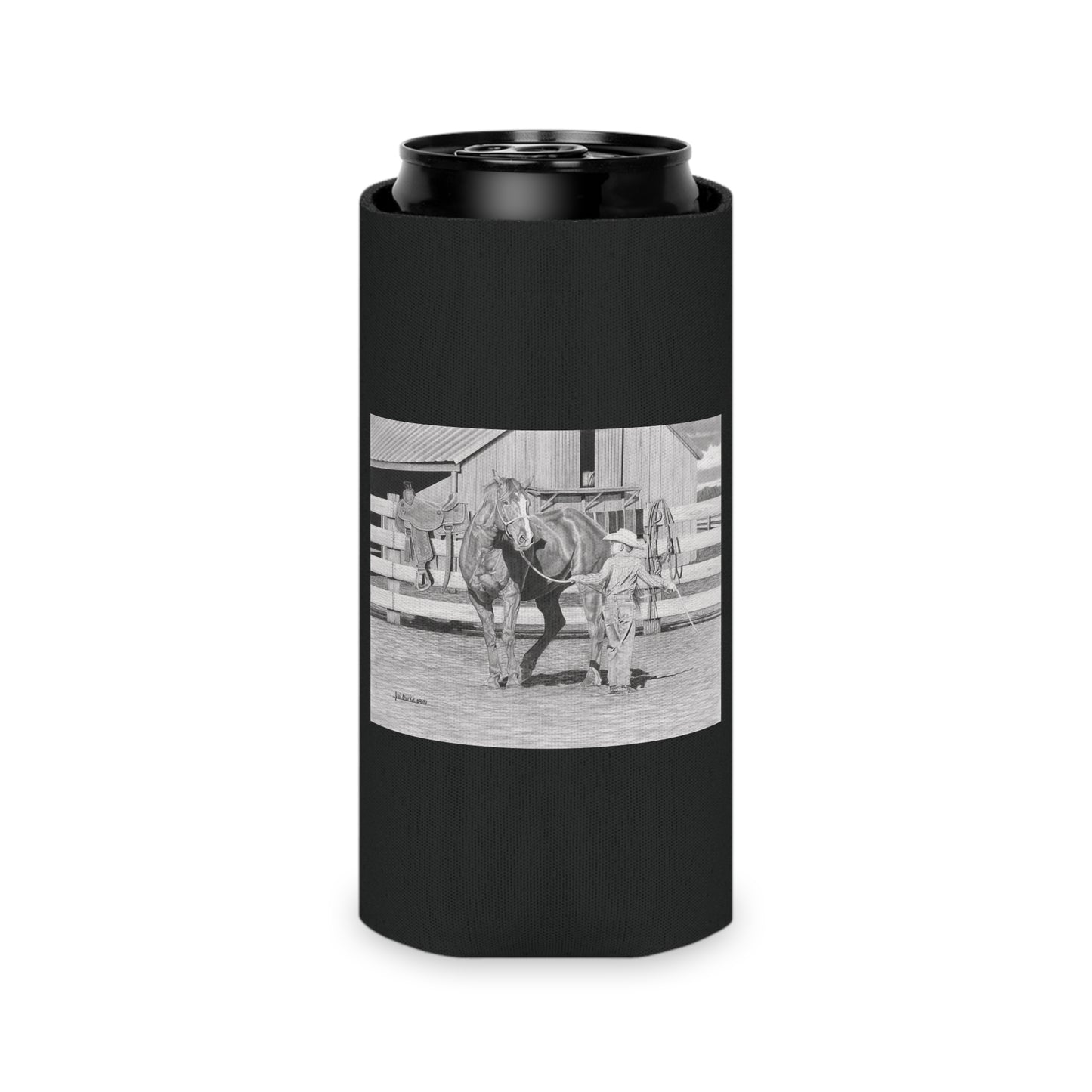"Tall Task for a little Cowboy" Rustic Cowboy Can Cooler, Western Beverage Sleeve, Outdoor Party Gear, Country-Themed Drink Holder, Ideal for BBQs & Tailgates