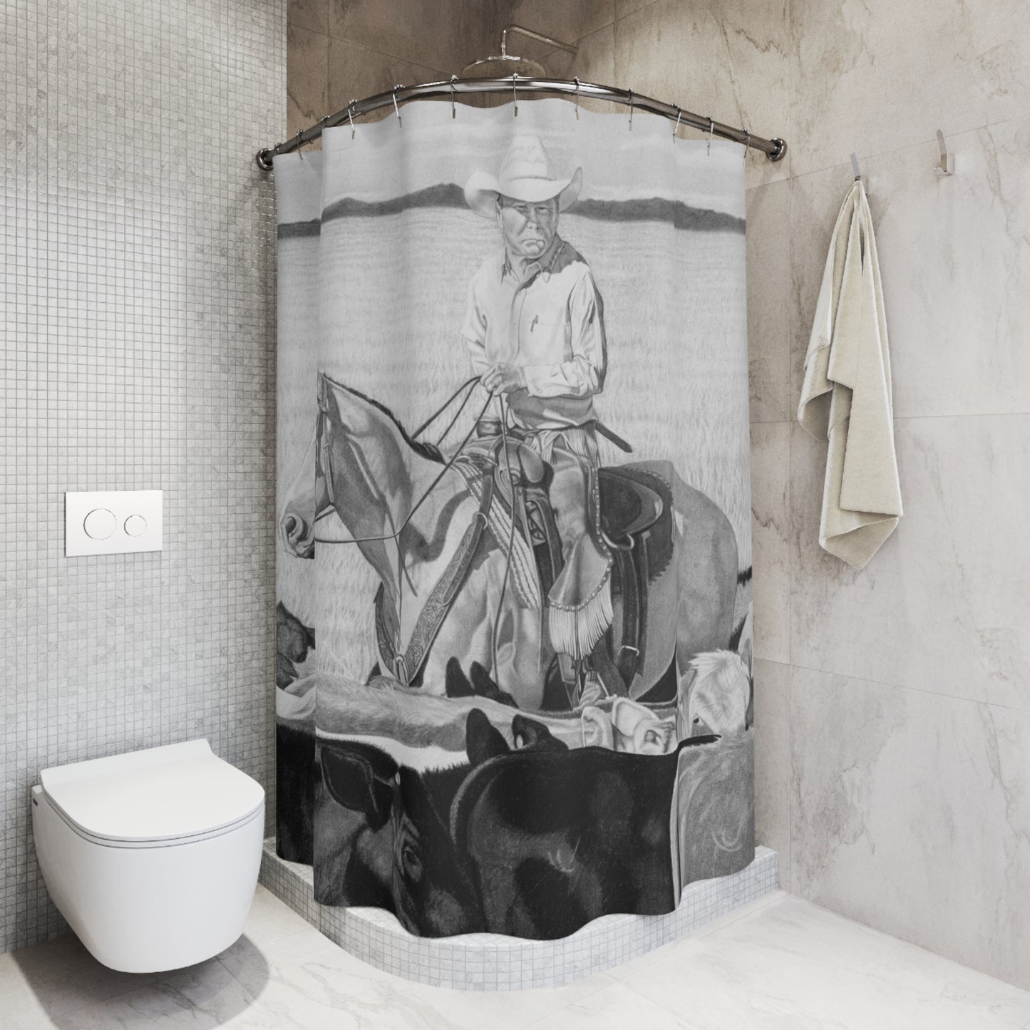 Hot day on the Job Shower Curtain — Native American Chief & Bald Eagle Bathroom Decor