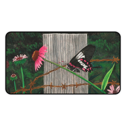 "Fence Post and Butterfly" Rustic Horseman Desk Mat - Western Decor, Cowboy Office Accessory, Horse Lovers Gift, Stylish Computer Mat, Rustic Home Office