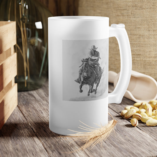 Frosted Glass Beer Mug with Vintage Art, Unique Gift for Beer Lovers, Perfect for Home or Bar, Great for Celebrations, Customizable