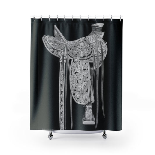 New Saddle Shower Curtain — Western Ranch Black-and-White Bathroom Decor
