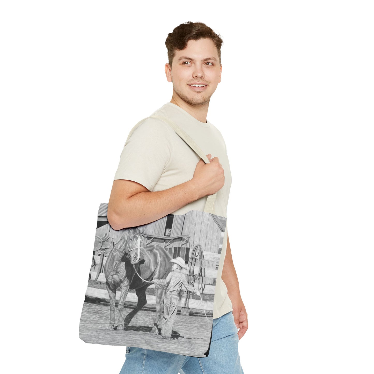 "Tall Task for a Little  Cowboy"  Tote Bag, Western Style Shopping Tote, Equestrian Gift, Farmhouse Decor, Horse Lover Accessory