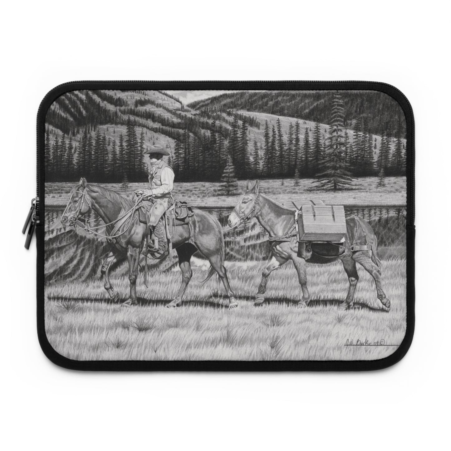 "Still Day on The Trail" Rustic Cowboy Laptop Sleeve, Western Cowpoke Case, Unique Gift for Ranch Lovers, Rodeo Accessories, Durable Tech Cover
