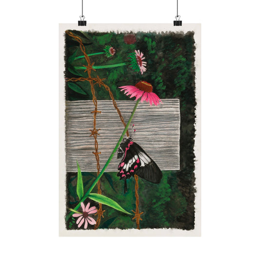 "Fence Post and Butterfly" Western Matte Posters