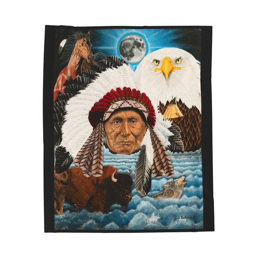 "Dream of Chief Joseph"  Cozy Cowboy Velveteen Plush Blanket | Western Decor, Gift for Horse Lovers, Camping Blanket, Soft Throw, Farmhouse Style