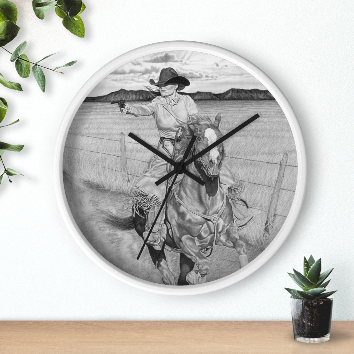 Wall Clock - Vintage Farmhouse Decor, Western Theme Timepiece, Country Home Accent, Horse Lover Gift, Unique Wall Art