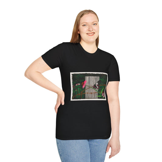"Fence Post and Butterfly "  Western Art T-Shirt